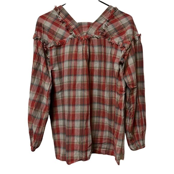 ONCE UPON A DREAM  Women's Blouse Top Button Up V-Neck Long Sleeves Plaid Red XS - Picture 3 of 6